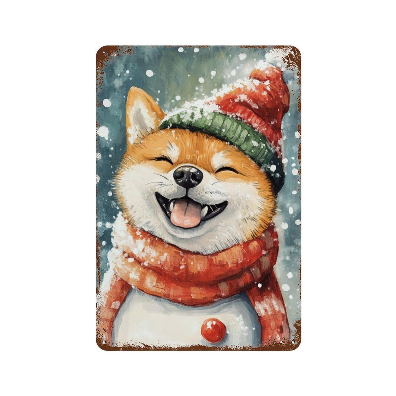 Christmas Shiba Inu Dog Art Print-1 11.8"x7.9" Vintage Rust Metal Sign, Decorative Metal Wall Art for Bistro, Counter And Cafe Decor