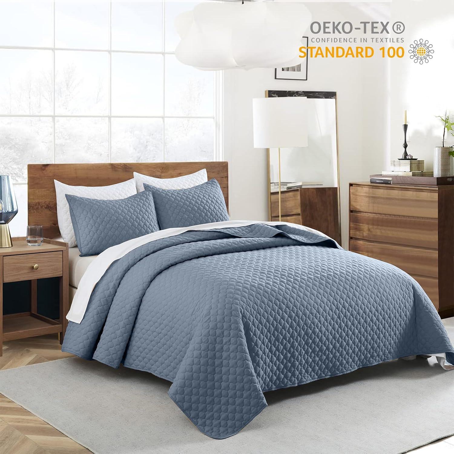 HORIMOTE HOME Quilt Queen Size Dusty Blue, Lightweight Quilts for Summer Ultra-Soft Microfiber Modern Style Quilted Clouds Pattern Bedspread Quit Set 3 Pieces(1 Quilt and 2 Pillow Shams) - Image 2