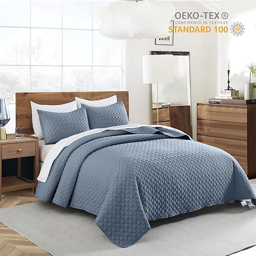 Miniatura 2 de HORIMOTE HOME Juego de edredón de tamaño King, color azul polvoriento, ligero para verano, de microfibra ultrasuave, estilo moderno, acolchado con