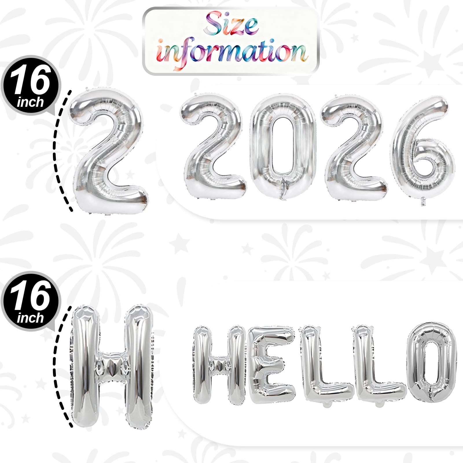 Silver Hello 2026 Balloons, Number 2026 Foil Balloon with HELLO Letter Foil Balloon - Image 2