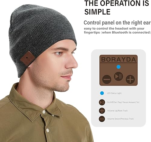 Miniatura 4 de Merino - Gorro de lana con Bluetooth 5.2, estéreo HD, 30 horas de tiempo de reproducción, micrófono integrado, regalo electrónico de Navidad para