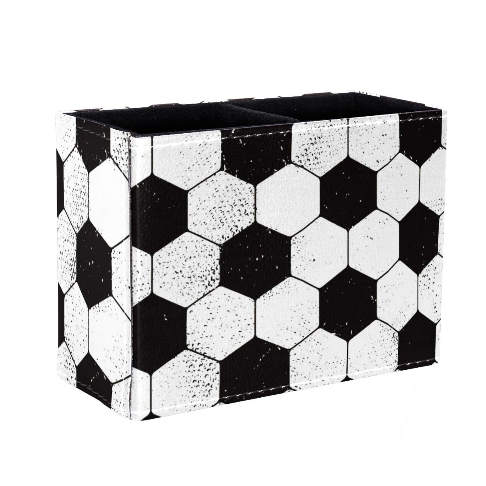 Eslifey Square Pencil Holder for Desk, Soccer Football Pattern Pen Pot Cup Makeup Brushes Holder Stand Display Desk Stationery Organiser for Office Home School