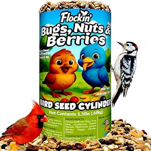 Bugs, Nuts & Berries Bird Seed Cylinders with Hole – Wild Bird Food for Blue Birds, Woodpeckers, Cardinals & More – Premium Protein-Rich All Natural Blend, No Fillers – USA Made (4" x 7.75")