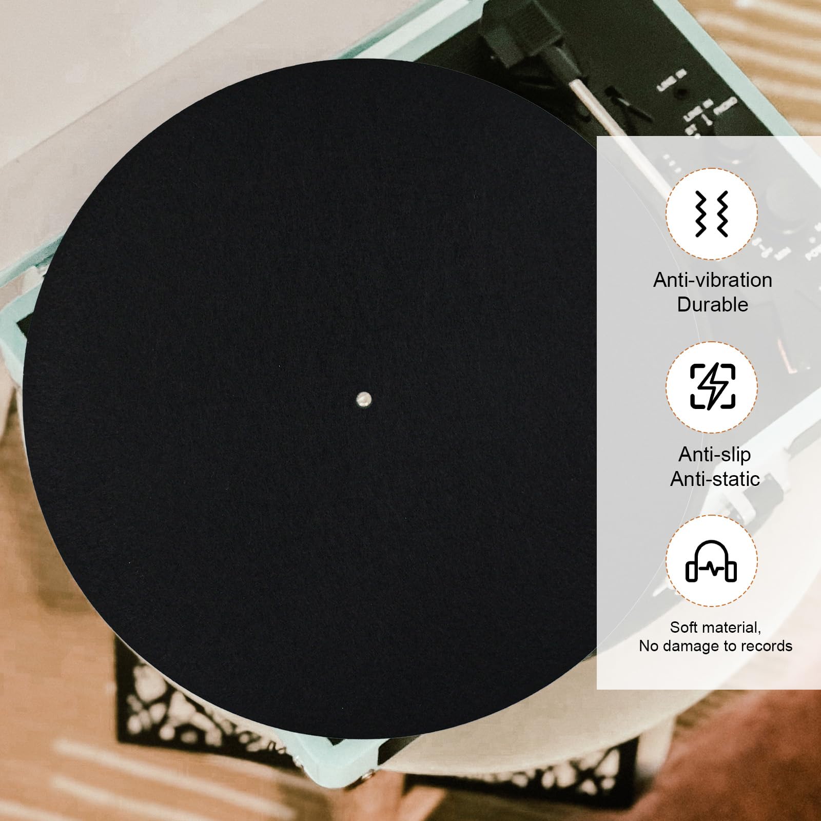 Record Player Mat, 12in Anti-Slip & Anti-Static Felt Record Pad Turntable Slipmat Wool Turntable Platter Mat Vinyl Record Player Protective Mat for Home Record Players (Black) - Image 5