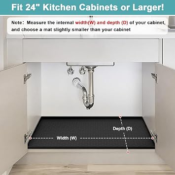 Silicone Under Sink Mat 22 x 19, Under Sink Mats for Kitchen Waterproof, Under Sinks Protector Liner Tray Organizer for Kitchen and Bathroom Cabinets, Black