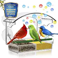 Alimentador de pássaros de janela para ambientes externos, comedouros de pássaros transparentes montados em janela com ventosas fortes, bandeja removível, casa de pássaros transparente de acrílico