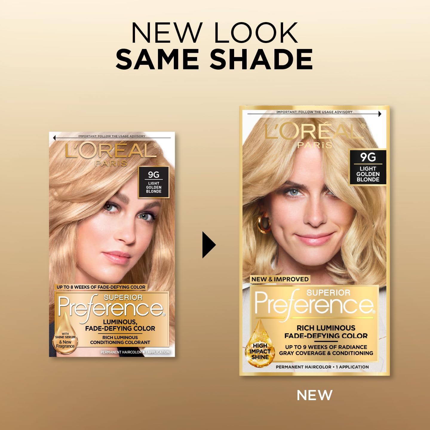 L’Oréal Paris Superior Preference Permanent Hair Color 9G Light Golden Blonde, Pack of 2