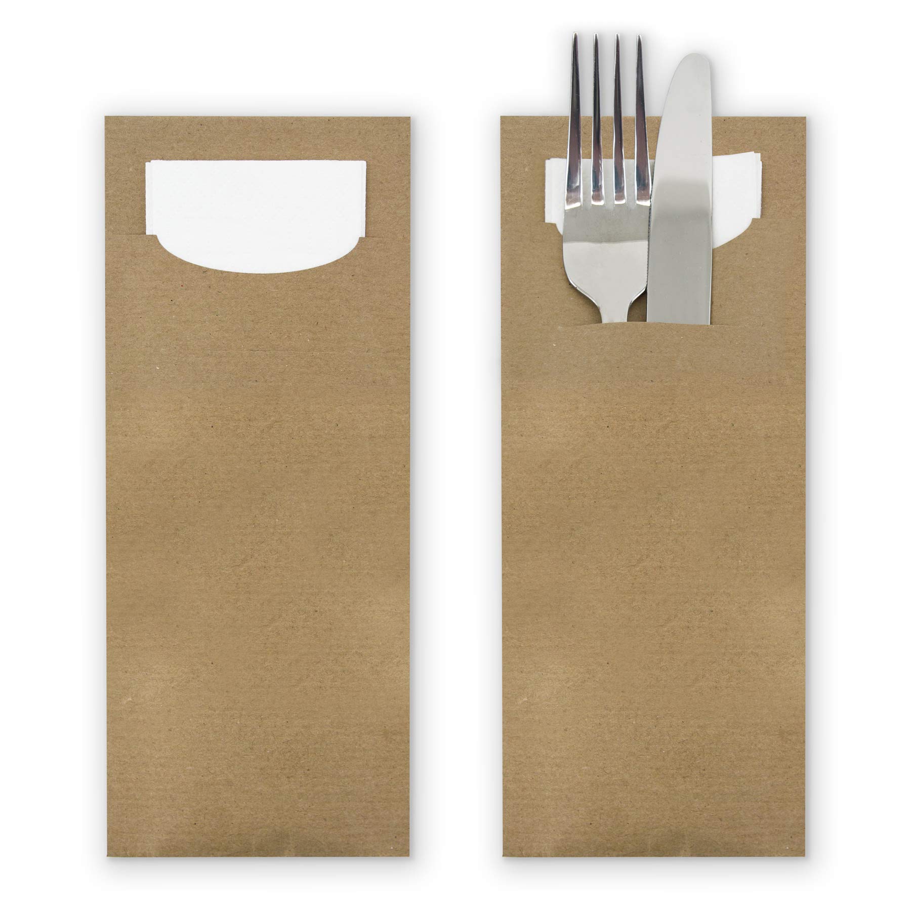 itenga - 100 sacchetti per posate in carta kraft marrone con tovagliolo bianco, per gastronomia, eventi, feste