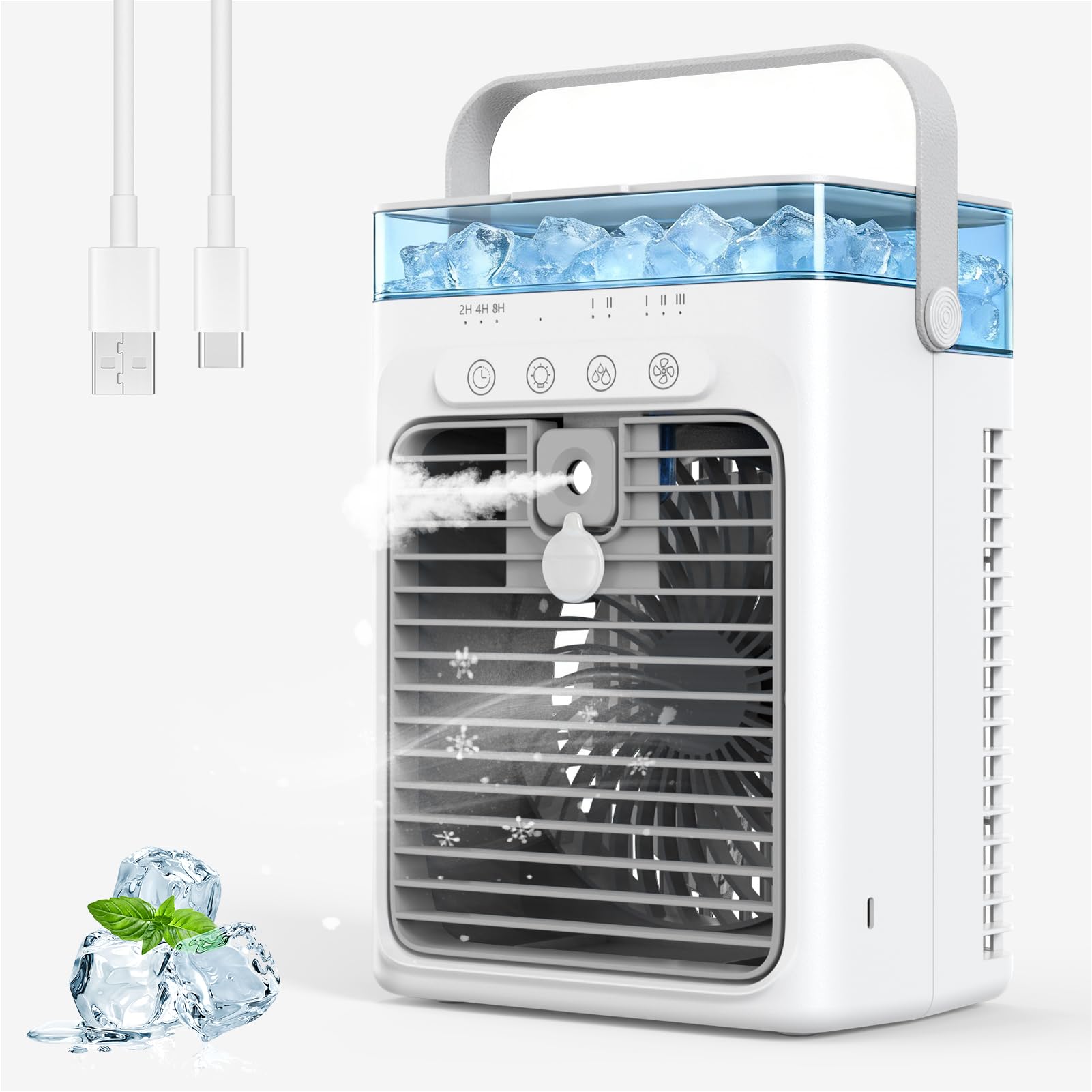 Portable Air Conditioners, Personal Evaporative Air Cooler, 3-Speed Small AC Fan, 8H Auto-off, Mini Air Conditioner, Cooling Fan for Car, Desktop, Camping, Bedroom, Office (Gray) image 1