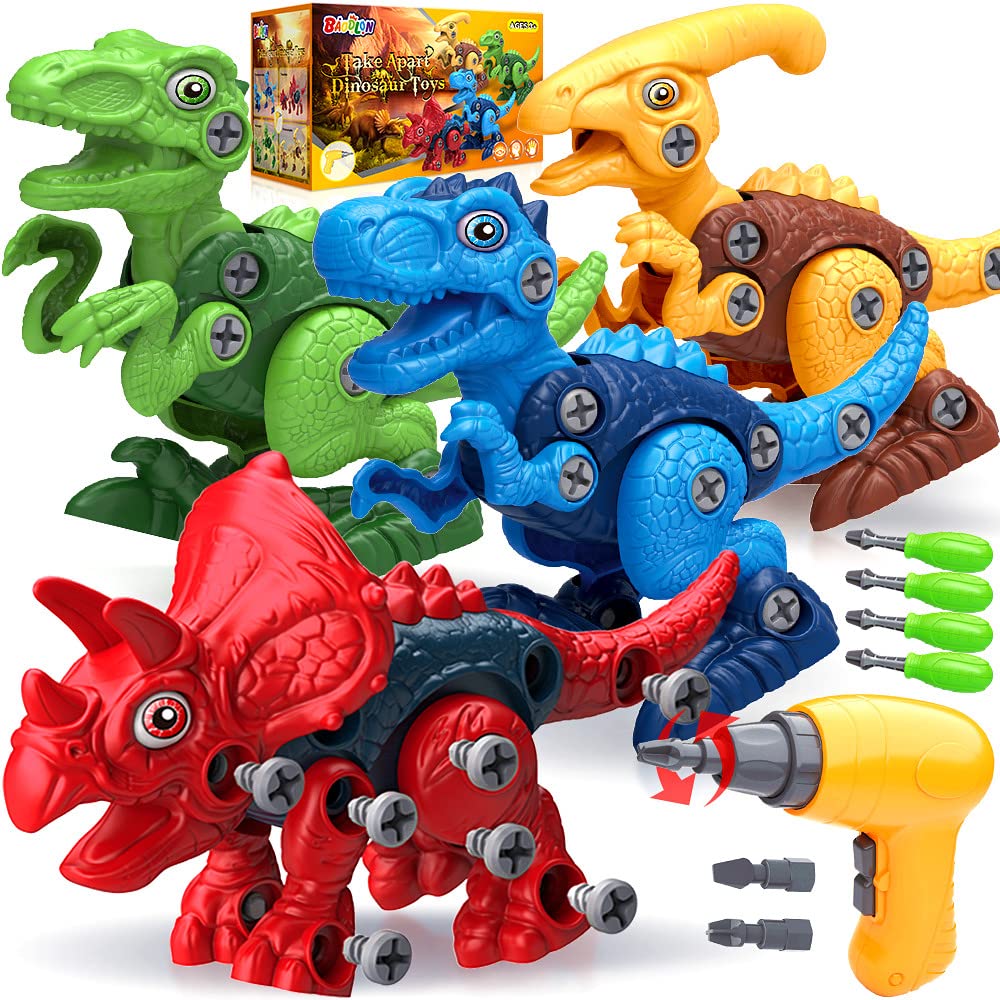 BAODLON Dinosaur Toys for 3 4 5 6 7 Year Old Boy, Take Apart Dinosaur Toys for Kid 3-5 5-7 Building Toy with Electric Drill, Learning Educational STEM Construction Toy Christmas Birthday Gift Boy Girl