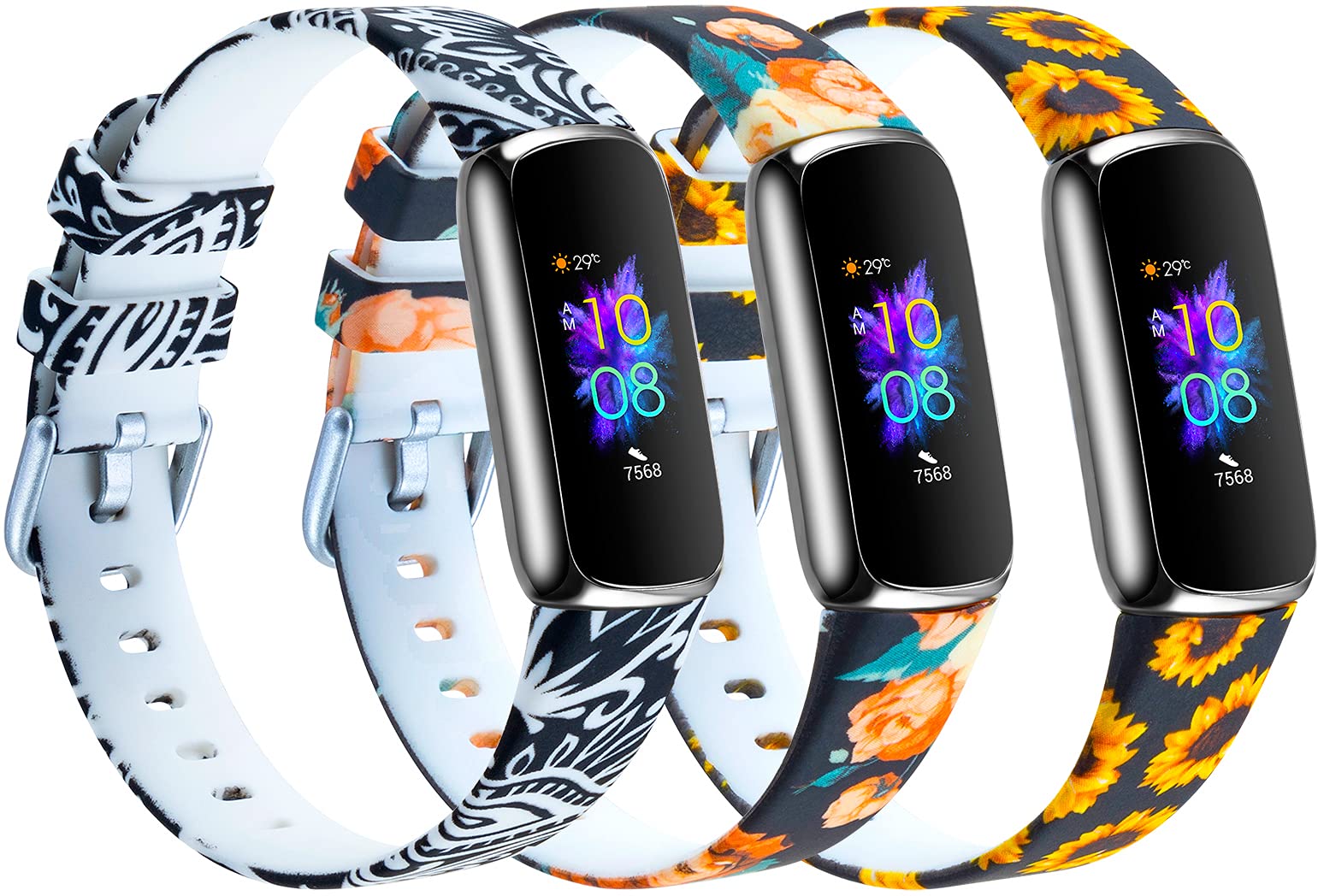 Compatible with Fitbit Luxe Bands, 3 Pack Soft Silicone Sport Watch Bands Printed Replacement Wristband for Women, Slim Bracelet Band Strap Accessories for Luxe Fitness and Wellness Tracker