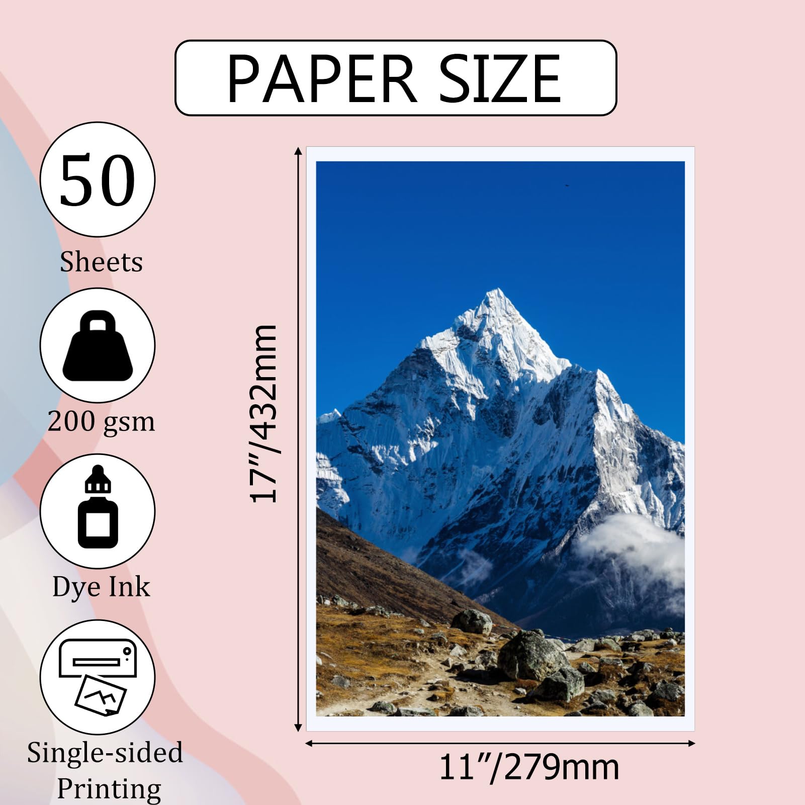 ZBEIVAN Carta fotografica lucida, 28 x 43 cm, 50 fogli, 28 x 43 cm, carta fotografica per stampante a getto d'inchiostro, 200 g/m²