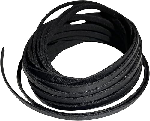 Cordón de cuero plano de 0.157 pulgadas, 5+ yardas (16.4 ft), cuerda trenzada para fabricación de joyas, cordones de cuero para zapatos, arte y