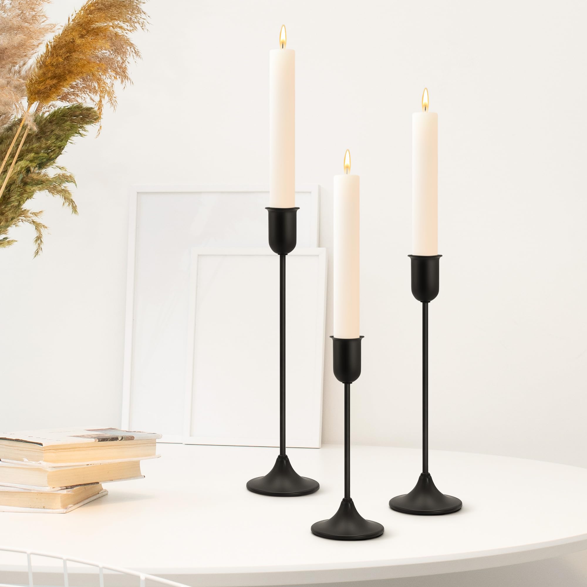 EAST FLAME Candle Holder - 3 PCS Candlestick Holders - Vintage Candle Stick Holder - Modern Decorative Centerpiece - Cozy Atmosphere Gift for Home Decor, Wedding, Dinning, Party - Black Taper
