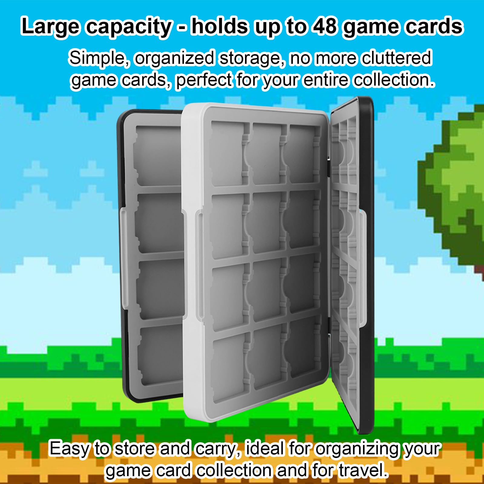 Étui pour Cartes Jeu à 48 Emplacements Compatible avec Switch NEW 3DS XL/NEW 3DS / DSi XL / DSi LL / DS Lite, Étui Rigide avec Doublure Silicone et Fermeture Magnétique pour Ranger Cartouches Jeu