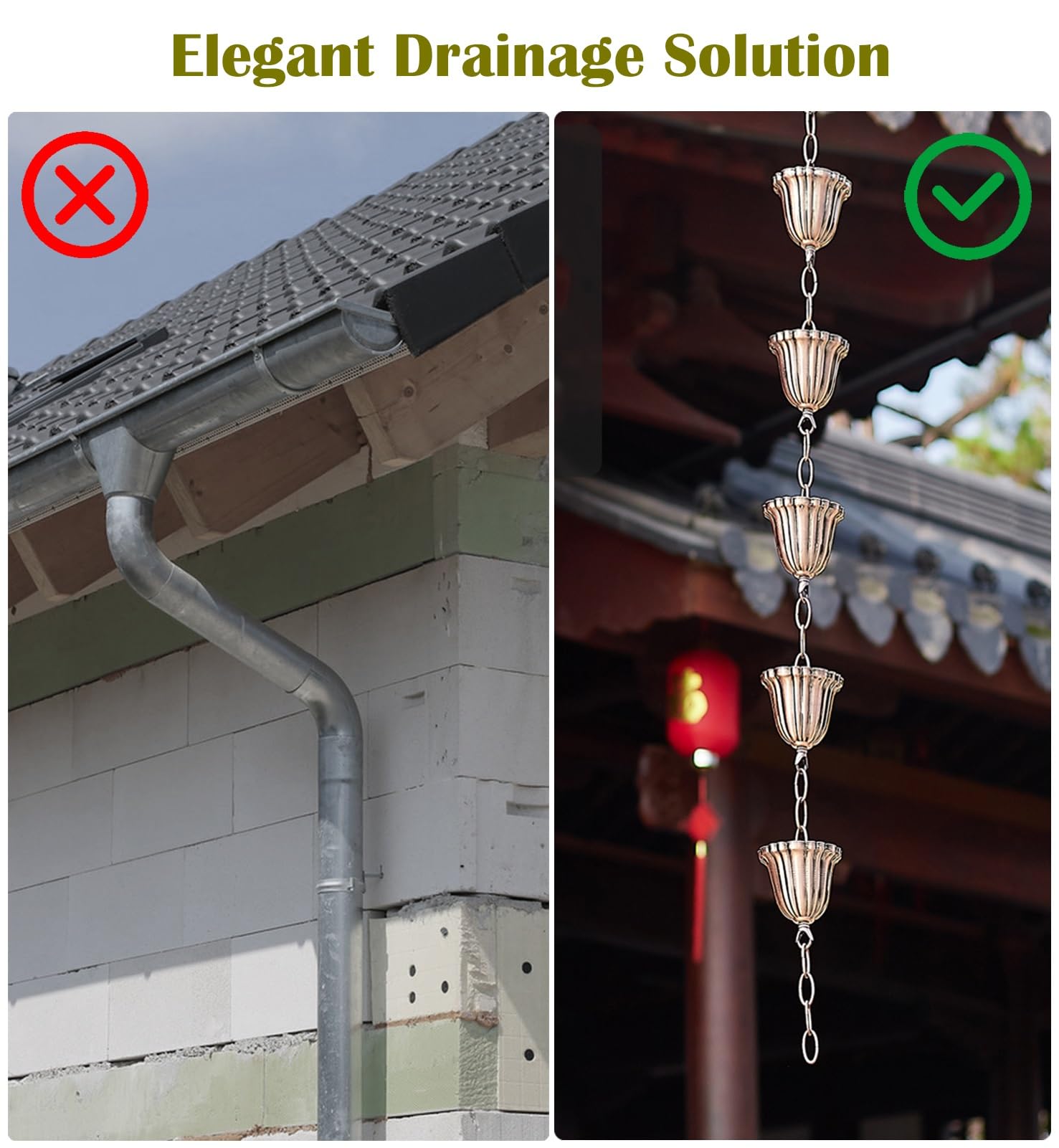 Captador de Agua de Lluvia para Exteriores, Decoración de Exteriores Bells, bajante de Repuesto Antiguo for jardín, Patio, canalón colector de Agua de 1 m
