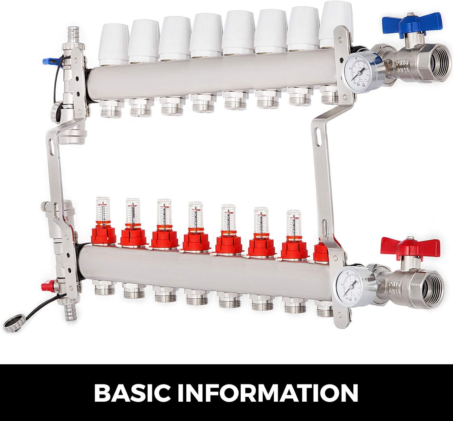 Black Friday - 80% OFF BestEquip Radiant Floor Manifold 8 Loop Radiant Floor Heating Set 8 Branch Radiant Floor Heating Kit 1/2inch PEX Tubing for Heat Stainless Steel