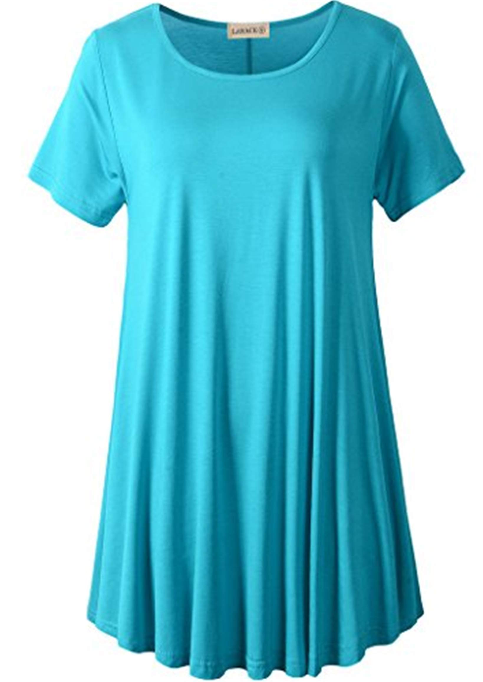 Soluo Women Short Sleeves Flare Tunic Tops for Leggings Flowy Shirt Plus Size O Neck Solid Casual Swing Dress