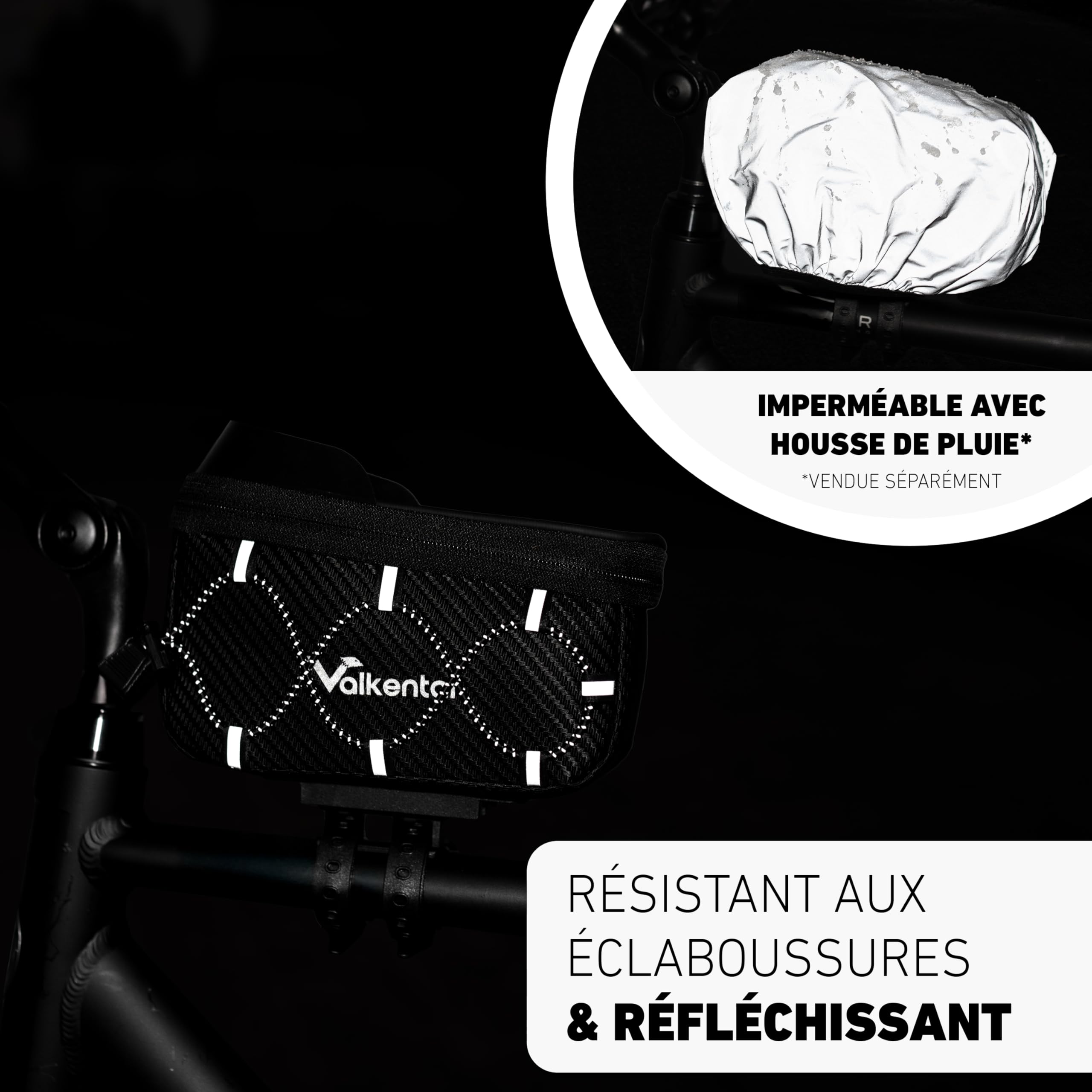 Valkental® Sacoche de Cadre vélo 1,8L [Adaptateur Rapide] Étanche pour VTT, vélo électrique & Route – Pochette Smartphone avec Film Tactile – Sac Tube supérieur Pratique