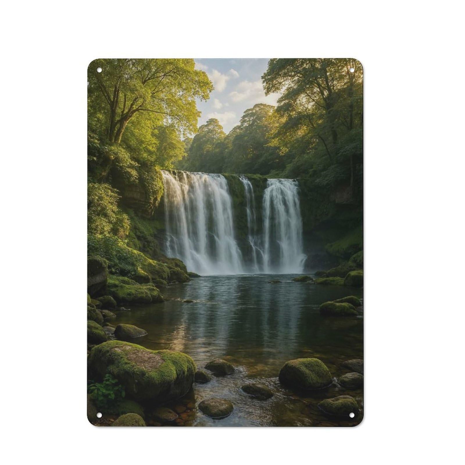 Junmoney Style-14 Classic Metal Plaque 40X30cm Featuring Lush Waterfall Landscape, Bistro Wall Plaque For Kitchen, Cafe, Pantry Or Dining Room