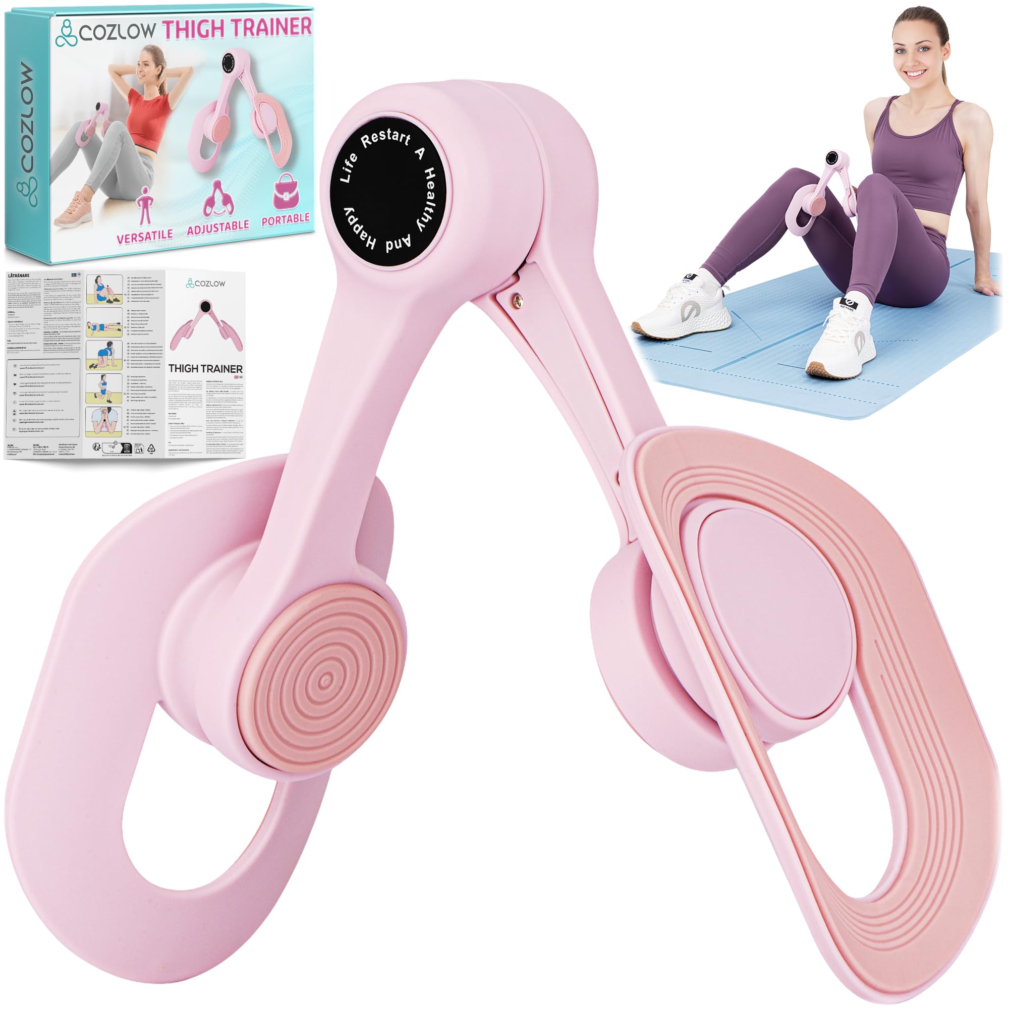 Cozlow - Leg / Thigh Trainer - Multifunctional Exerciser and Muscle Toning / Strengthening Device with Adjustable Grippers for Pelvic Floor, Hip, Glutes, Arms Workout - Kegel Exercise, Leg Squeezer