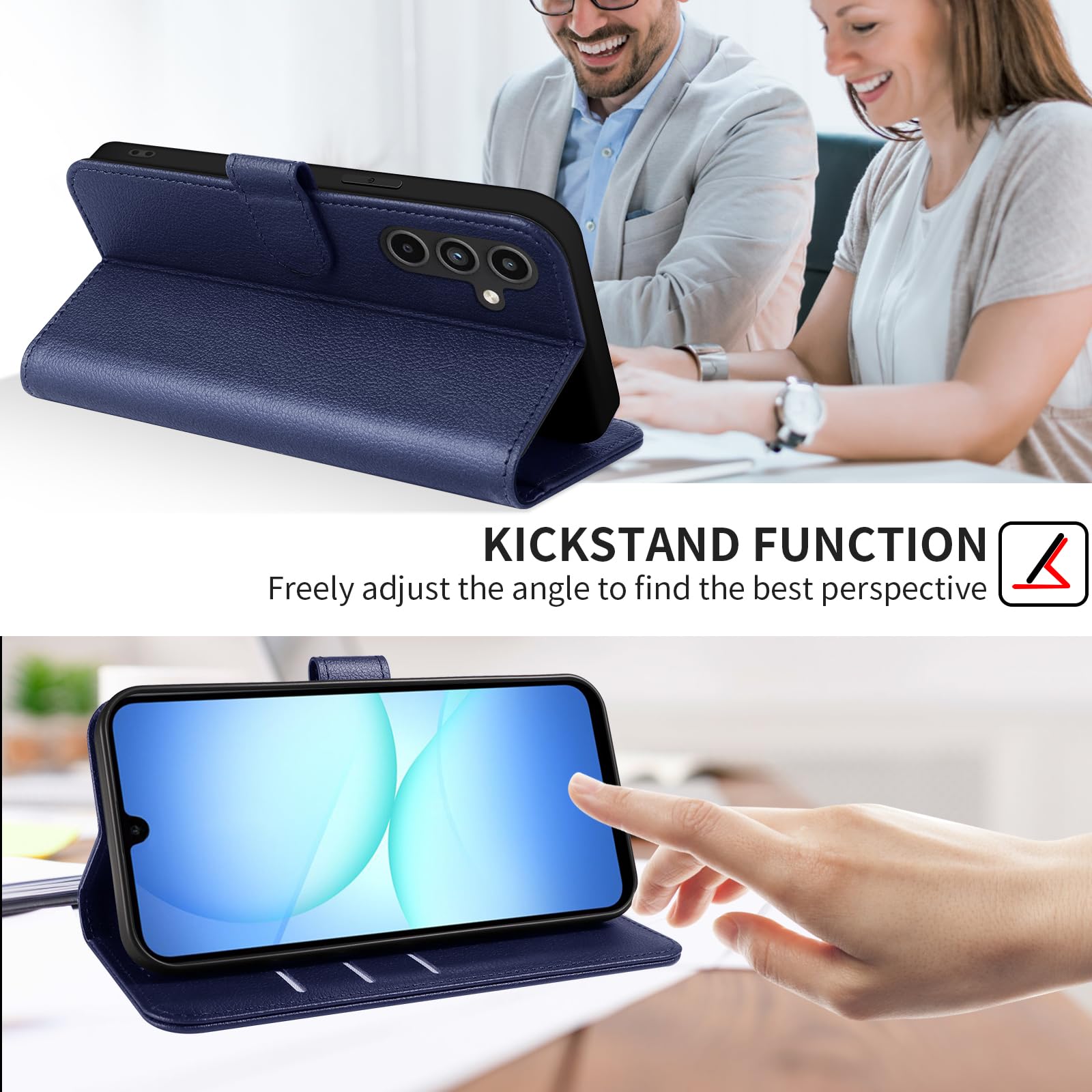 UITUIM Cover per Samsung Galaxy A17 5G/4G Custodia con 2 Vetro Temperato Pellicola a Libro Portafoglio Libretto in Pelle Porta Carte Protettiva Flip Case,Blu