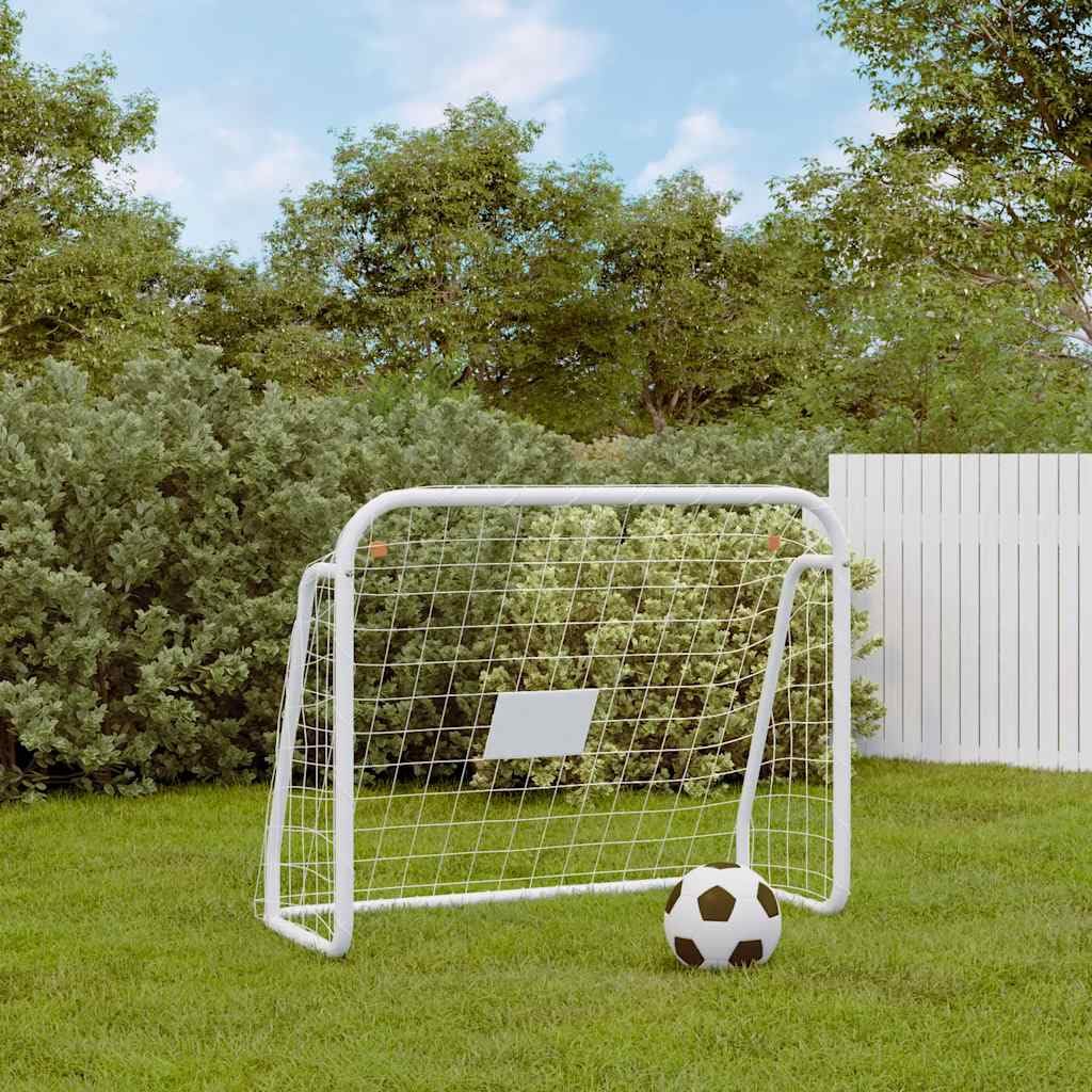 Porta da calcio bianca, 125 x 96 x 60 cm, con rete, telaio in acciaio verniciato a polvere, rete in poliestere impermeabile, aiuto per l'allenamento per adulti, facile da trasportare e da montare.