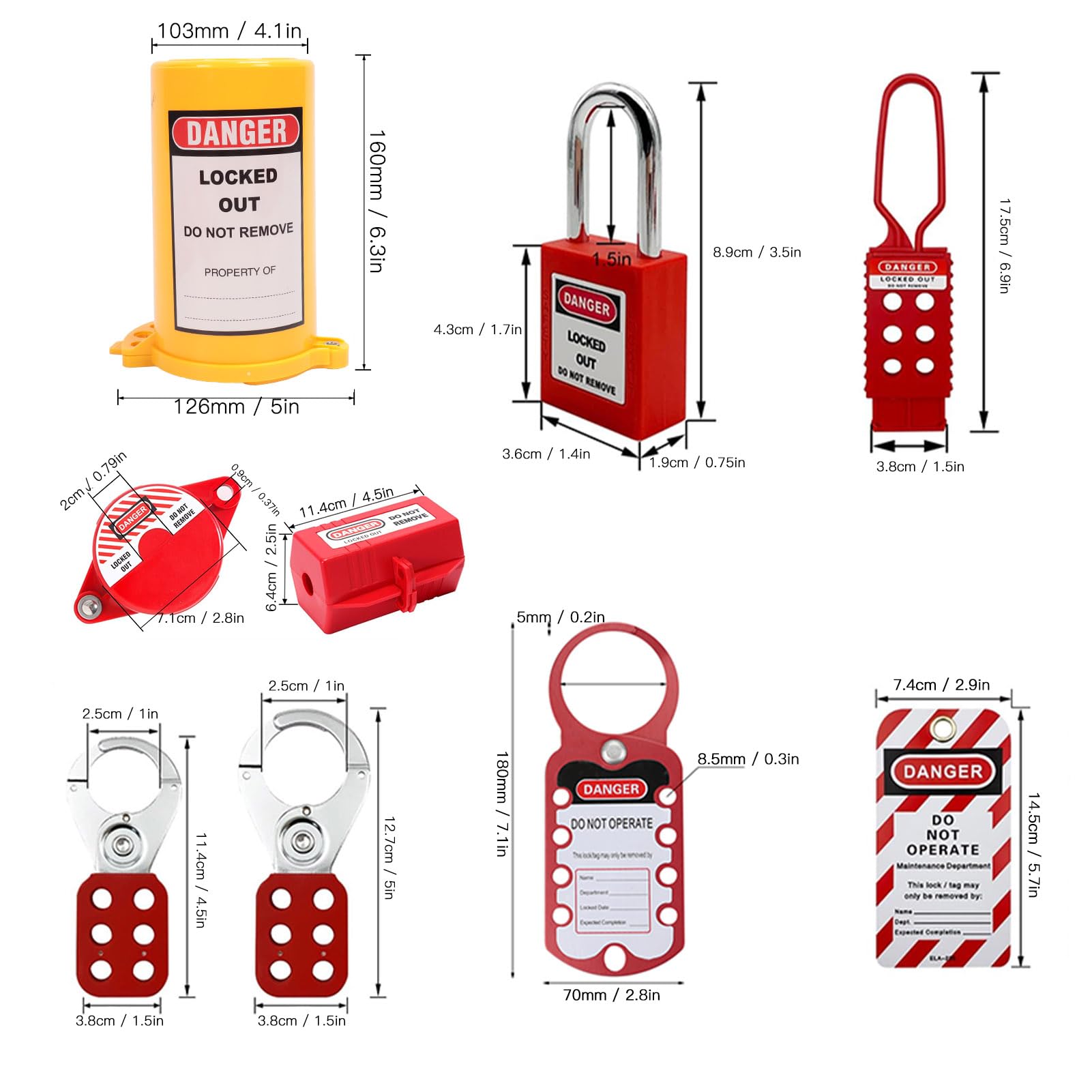 Kit de Bloqueo y Etiquetado Candados de Seguridad Duraderos Cerraduras de Disyuntor para Eléctrico Industrial, Latón ABS Acero Inoxidable para Lugar de Trabajo de Maquinaria