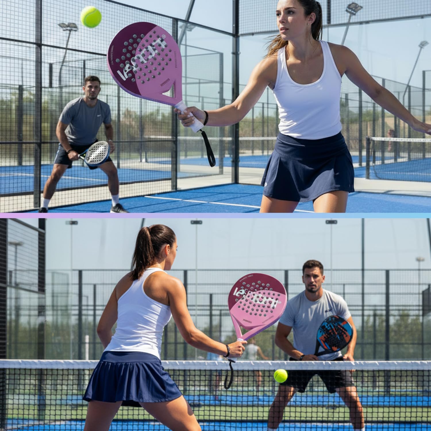 IANONI Racchetta da padel con superficie in fibra di carbonio con nucleo in schiuma EVA Memory Flex Foam Racchette da tennis Paddle Racchetta da tennis-8500 rosa