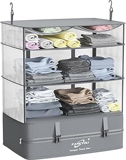 FANCYOU Compressible Packing Cubes Portable Hanging Closet Shelves 17"x12"x24" Extendable Travel Organizer Nylon Packing Bags for Suitcase