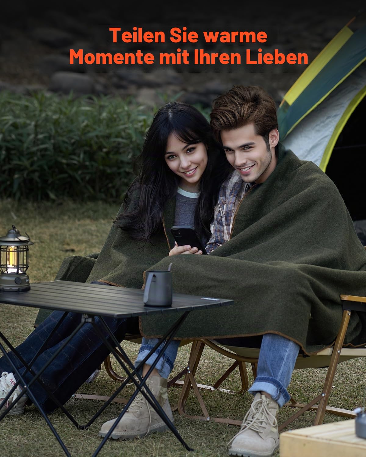 VEVOR Campingdecke 1,62x2,23m, Wolldecke, große warme Stadiondecke, Wasser- und Winddicht, flammhemmend, ideal für draußen, Picknicks, Wandern, Sportveranstaltungen, Reisen, (80% Wolle), Militärgrün