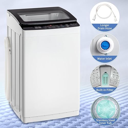 Miniatura 6 de Lavadora portátil de 3.0 pies cúbicos, lavadora de carga superior totalmente automática de 30 libras con tambor de acero inoxidable, 8 programas, 5