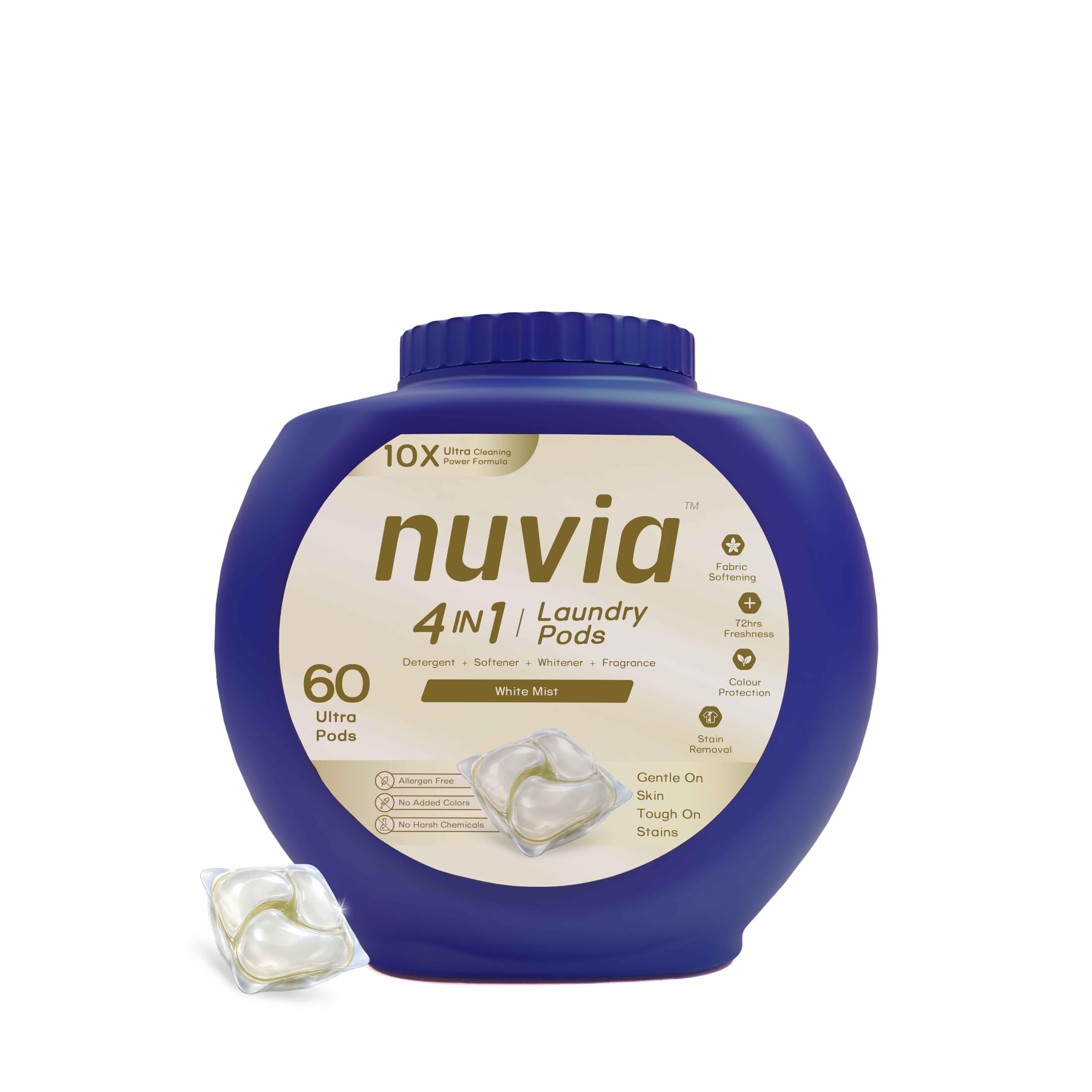 Nuvia 4-In-1 Laundry Pods for Top/Front Load Washing Machine, Tough Stain Removal Pod with Long-Lasting Fragrance, Easy Dissolve Formula 10x Ultra Cleaning Formula Large 60 Pods White Mist-image-30