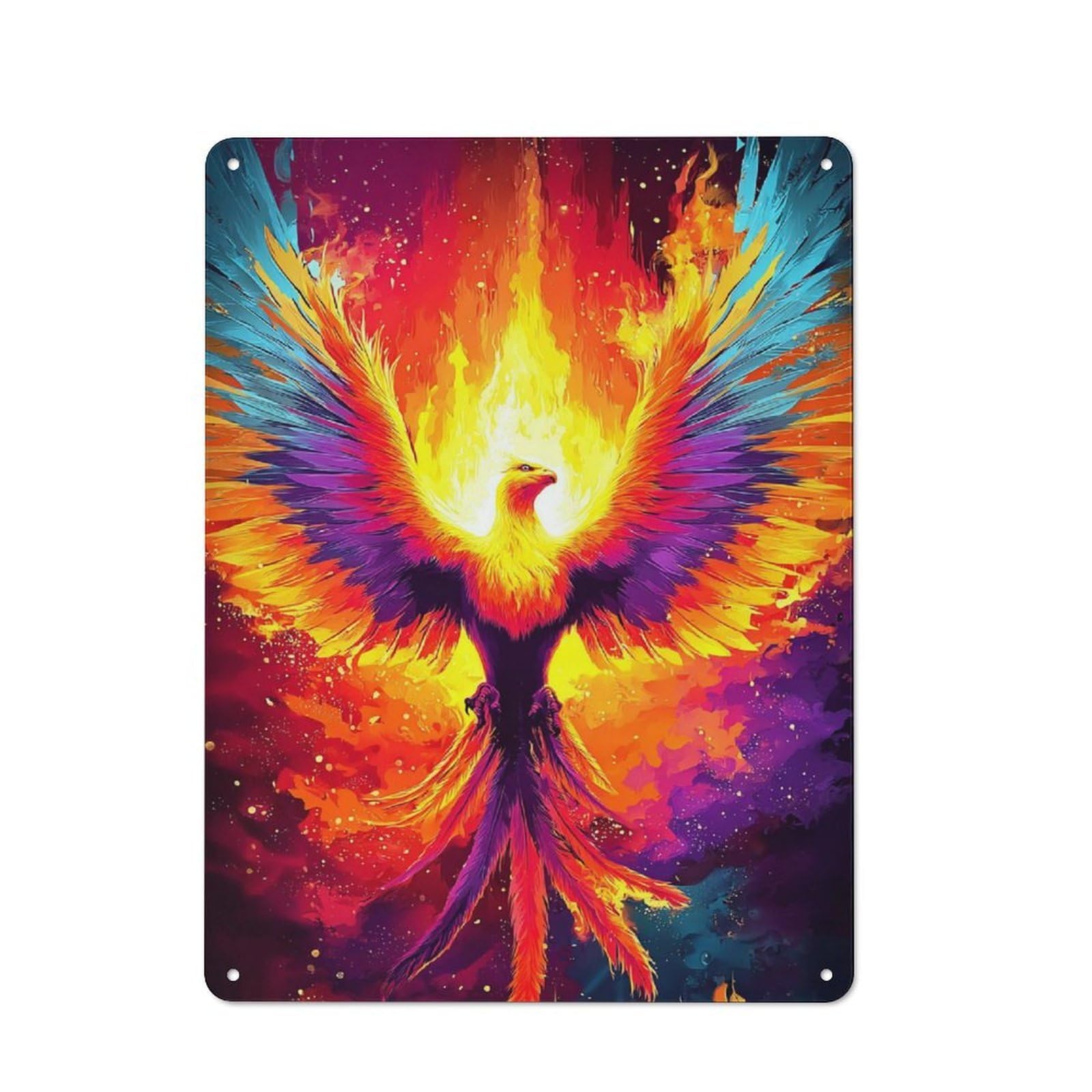 Cottage Tin Sign 40x30cm Featuring Phoenix Rising A Fiery Fantasy Artwork -3, Porch Wall Decor for Shed, Garden Room, Porch Or Garage