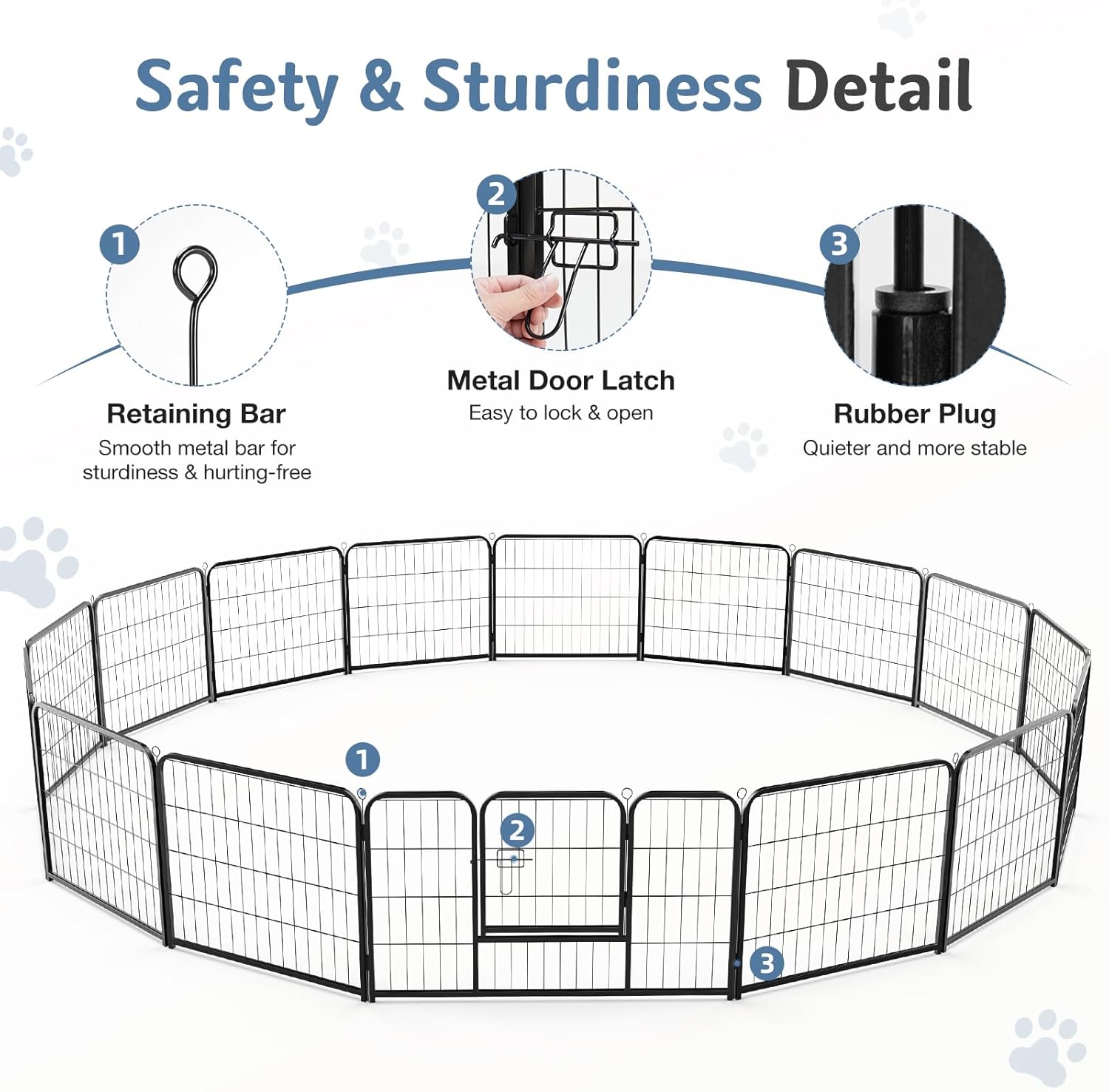 DUMOS Dog Playpen Indoor, Metal 32 Inch 16 Panels Foldable Pet Fence with Door, Outdoor Small Medium Large Dog Puppy Portable Exercise Play Pen for RV Camping, Trips, Play Yard