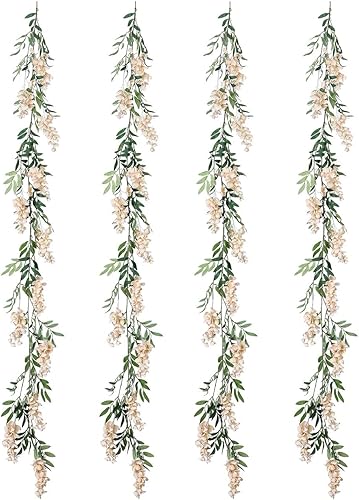 Miniatura 3 de Duovlo 4 guirnaldas de glicina de seda de imitación de 6.6 pies para colgar en el hogar, al aire libre, jardín, ceremonia, boda, arco, decoración