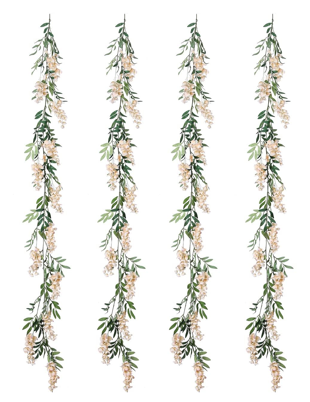 Duovlo 4 Stück 1,8 m/Stück Kunstseide Glyzinie Girlande hängende Blumenrebe für Zuhause Outdoor Garten Zeremonie Hochzeit Bogen Blumendekoration (Champagner)