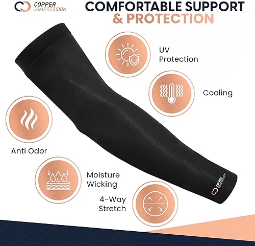 Vista 4 de Copper Compression Manga para brazo, con infusión de cobre, para antebrazo, bíceps, tríceps, codo de tenis, baloncesto, golf, artritis, tendinitis