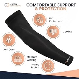 Copper Compression Arm Sleeve - Copper Infused Full Arm Brace for Forearm, Bicep, Triceps - Tennis Elbow, Basketball, Golf, Arthritis, Tendonitis, Bursitis, Post Surgery Rehab - Black - XL