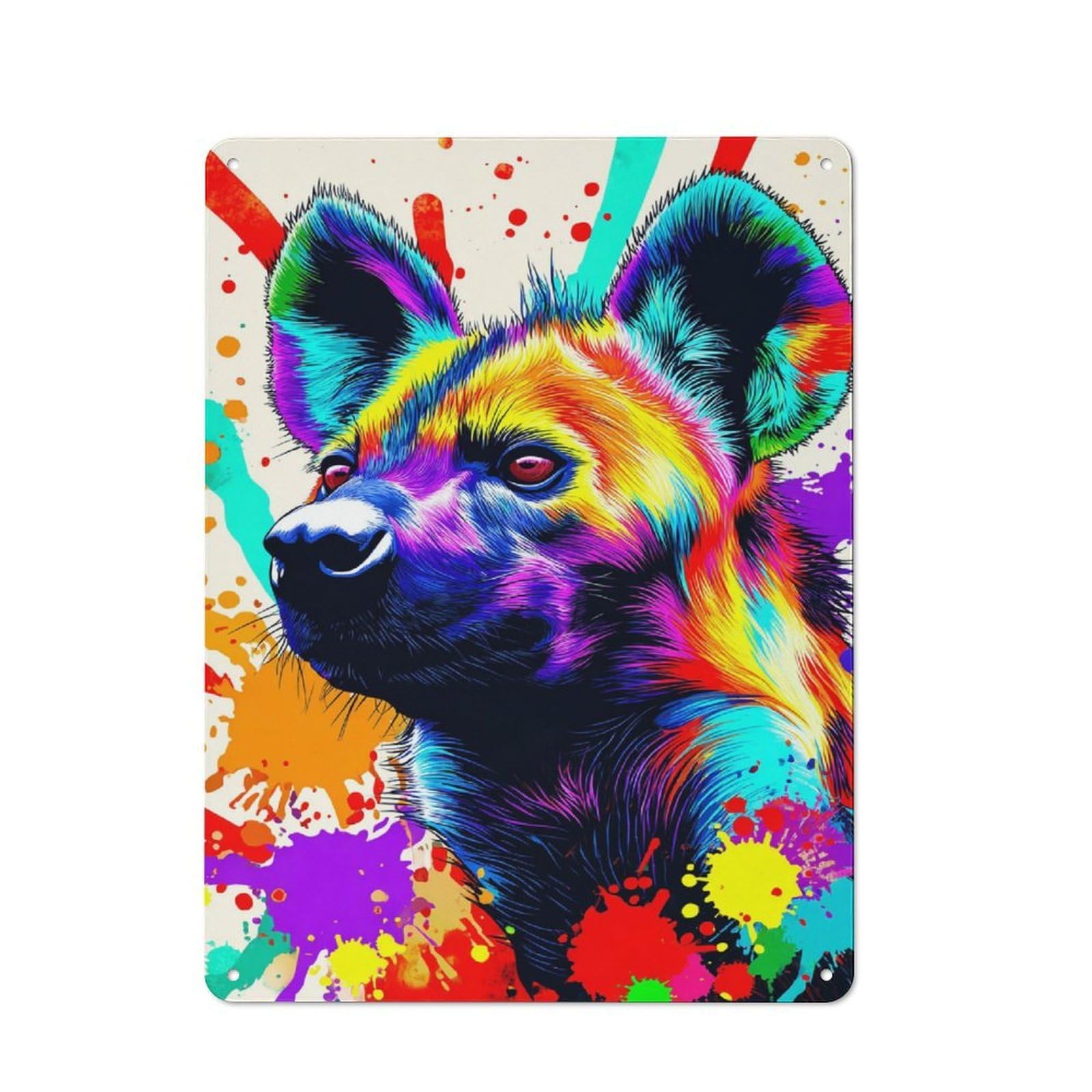 Nostalgic Colorful Hyena Vibrant Artwork Metal Wall Sign 40x30cm, Classic Pub Decor for Bar, Kitchen, Garage Or Games Room