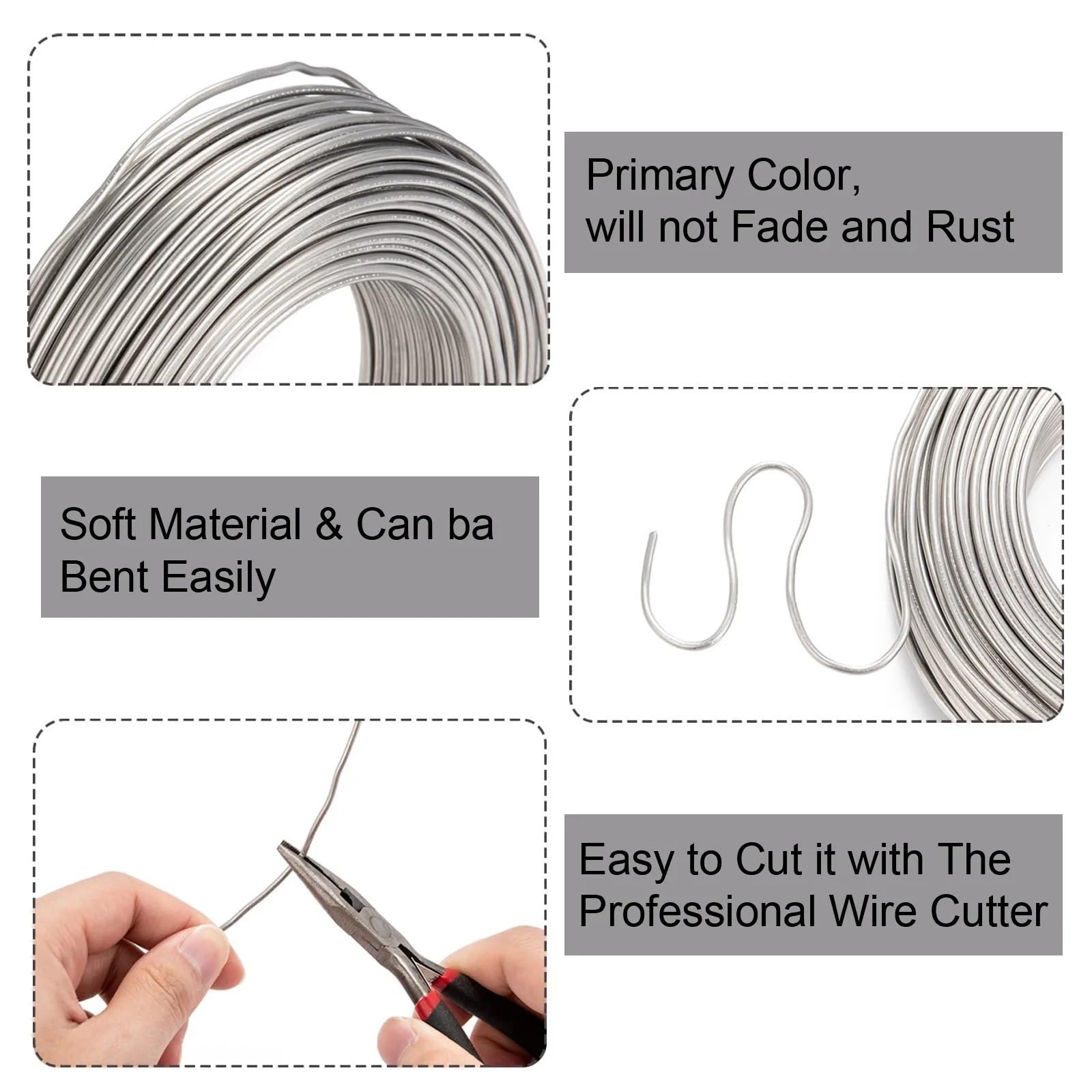 Filo in alluminio per lavori artigianali, 0,5-6 mm, per la creazione di gioielli e braccialetti fai da te (4 mm circa 16 m)