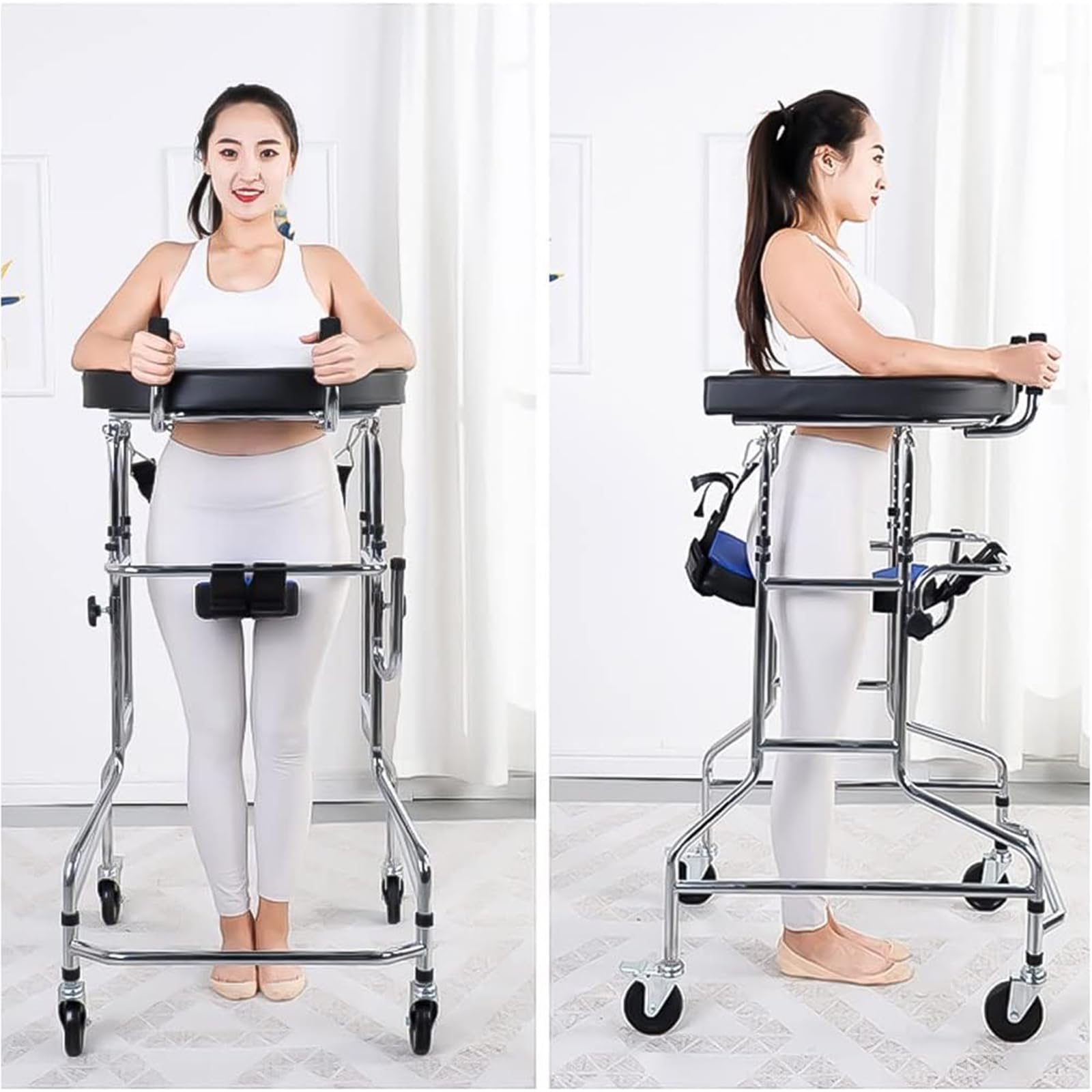 Andador vertical para personas mayores con asiento, para rehabilitación de hemiplejia, para adultos, portátil, andador, ideal para personas con discapacidad, 100-125 cm