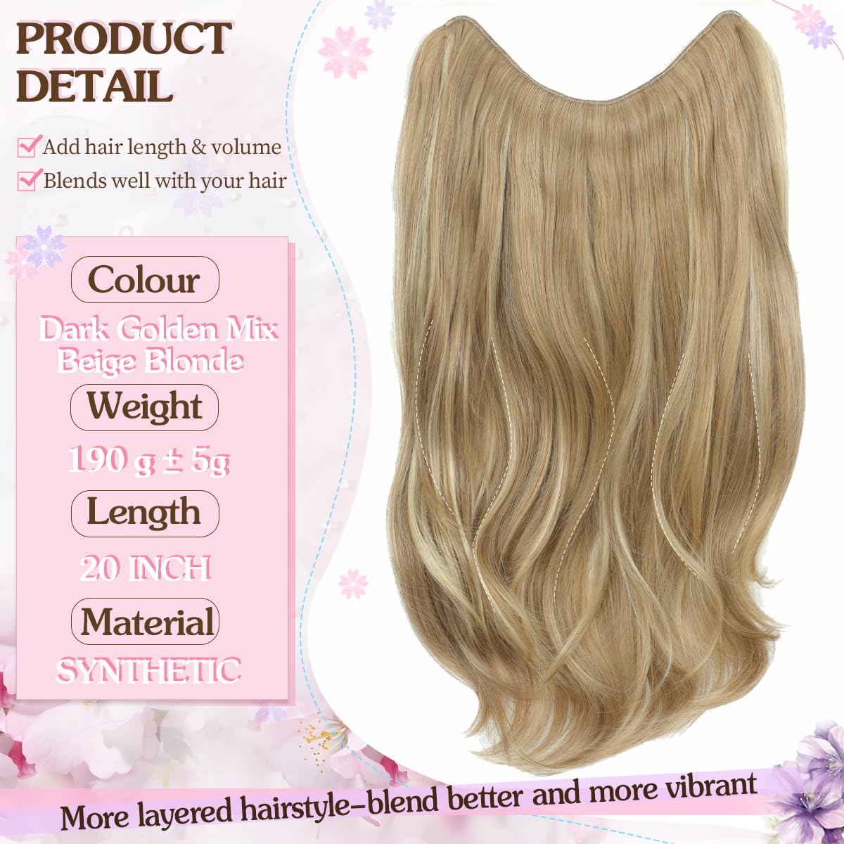 VEGALILY 1PCS Hair Extensions 20inch Layered Wavy Clip in Hair Extension U-shape Blonde Hair Extensions Clip in synthetic Fiber Hairpieces for women for Daily Use(Dark Golden Mix Beige Blonde) - Image 2