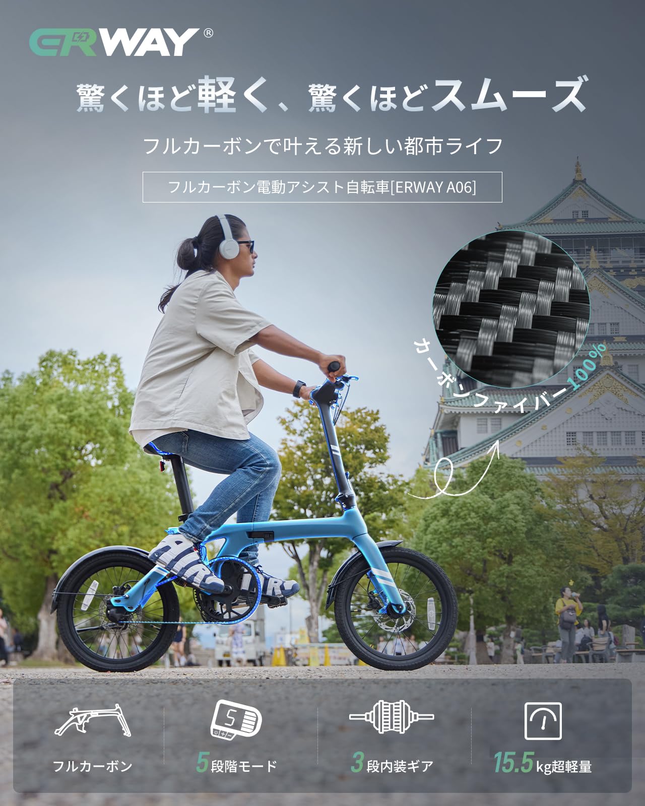 Amazon | ERWAY A06 フルカーボン電動自転車 全車炭素繊維 電動