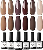 Modelones Esmalte de unhas em gel – 6 peças de esmalte em gel marrom escuro neutro bege cáqui manicure de LED 'faça você mesmo' presente para mulheres e namoradas