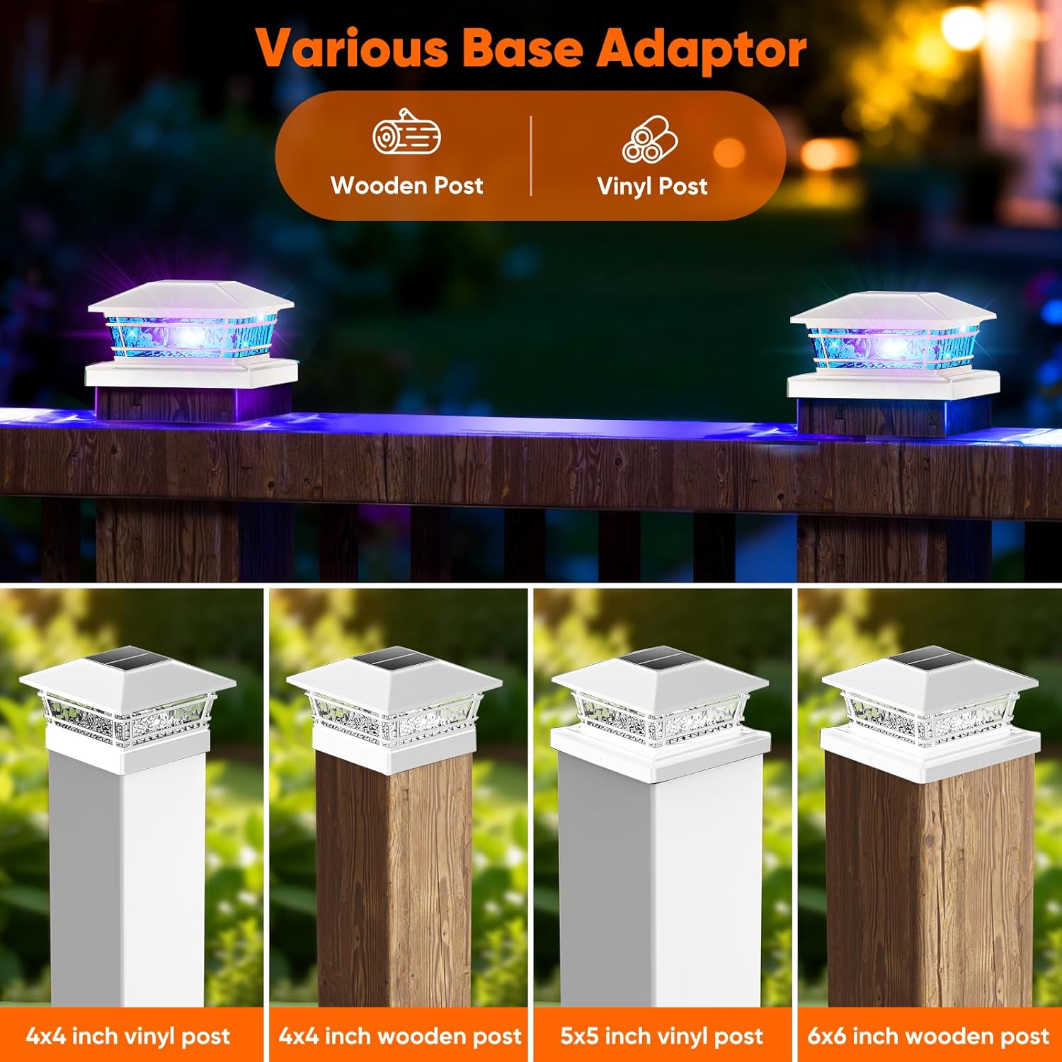 Solar Post Cap Lights White with 8 RGB Solid Colors & Color Changing, 8 Pack Solar Vinyl Fence Post Cap Lights for Porch Yard Garden，Deck Post Lights Waterproof for 4x4 5x5 6x6 Vinyl/Wooden Posts thumbnail