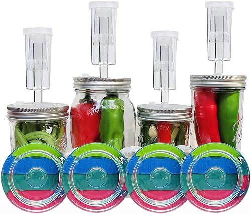 Miniatura 6 de Juego de 6 tarros de fermentación para frascos de boca ancha, 6 tapas de fermentación de acero inoxidable con 6 esclusas y 6 vasos de peso (tarros