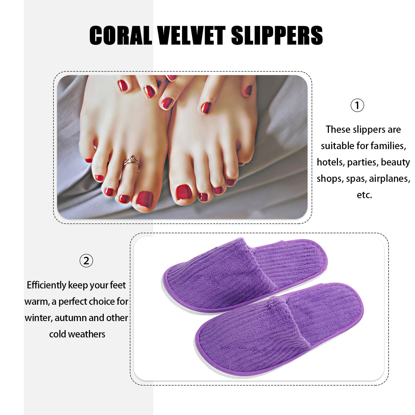 VOSAREA Pantofole da Casa in Pile Corallo Spesso 10 Paia per Hotel | Bianco, Giallo, Rosa, Blu e Viola, Uso Indoor e Saloni di Bellezza, Lavabili e Antiscivolo