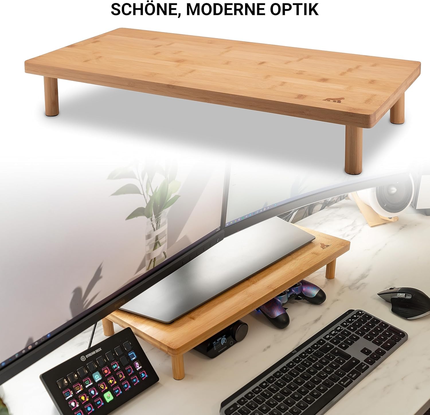 Monitorständer Bambus - Monitor Stand - Bildschirmerhöhung Monitorerhöhung | MY FAT GORILLA Monitorständer Bambus – Bildschirmerhöhung Monitorerhöhung 56x27x9,50 cm – Monitor Stand Wood Riser
