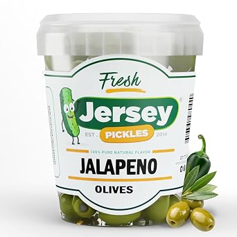 Jersey Pickles - Jalapeno Stuffed Olives Quart Olives Stuffed Hand-Stuffed Gourmet Olives with Premium Fillings for Snacks, Charcuterie & Cocktails